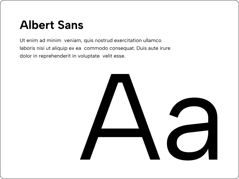 Schrift Albert Sans auf weißem Hintergrund gezeigt