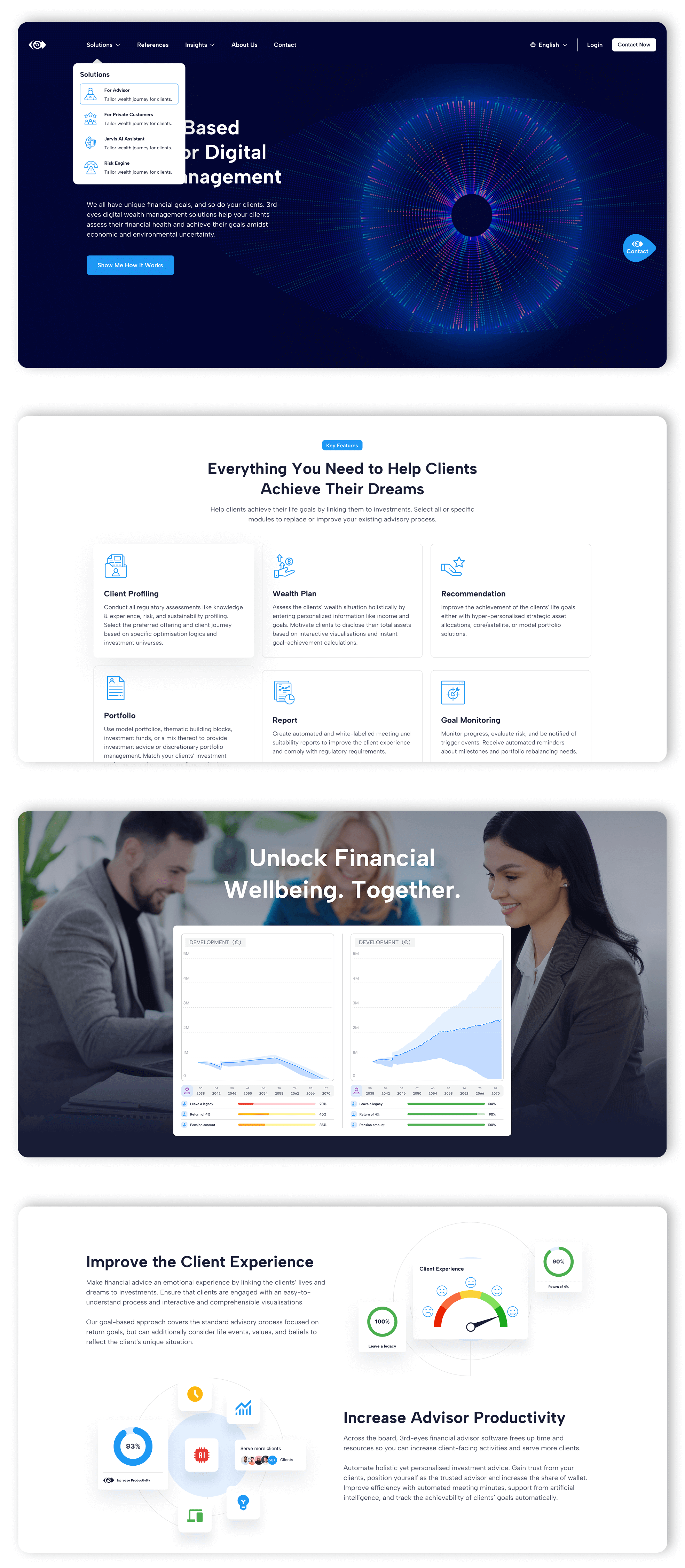 Vier Screenshots zeigen Ausschnitte des Webdesigns